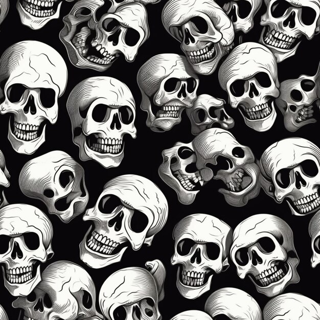 Photo a black and white image of a lot of skulls generative ai