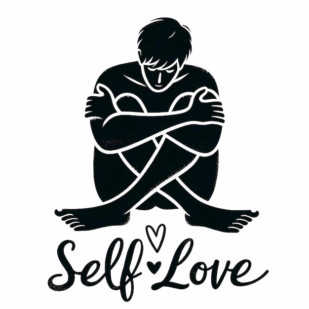 Photo a black and white image of a man with a shirt that says self love