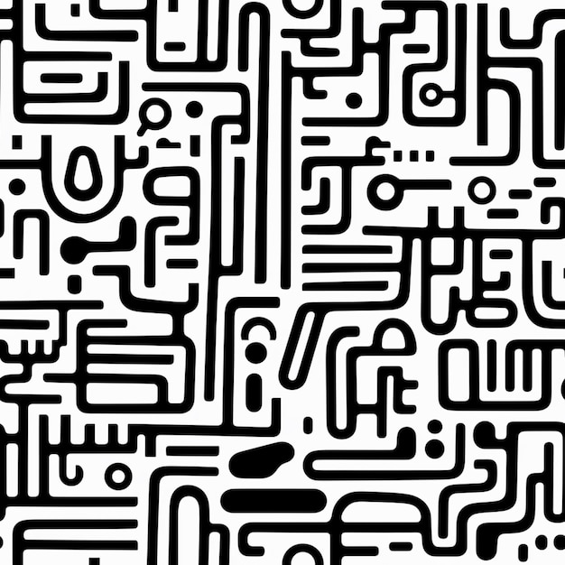 a black and white image of a maze with a black cat generative ai