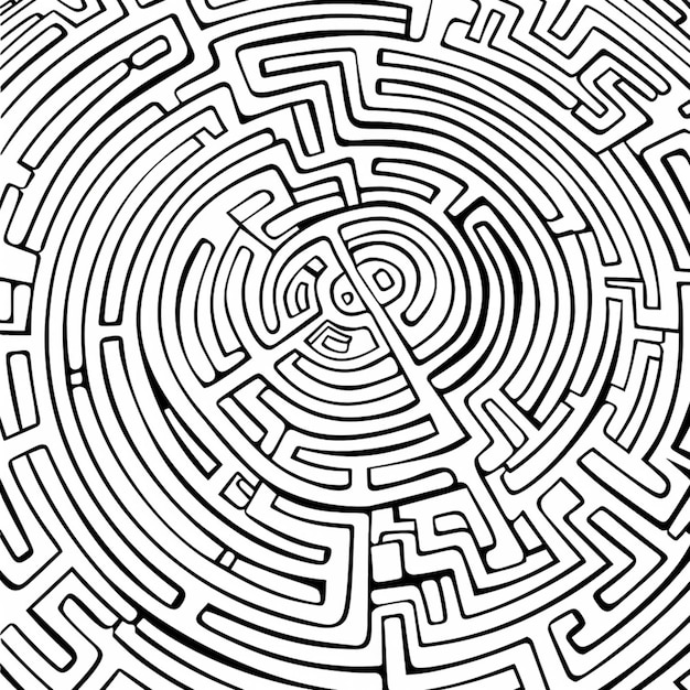 a black and white image of a maze with a circular design generative ai