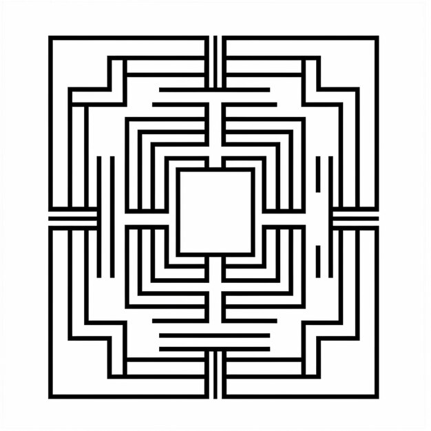 Photo a black and white image of a maze with a square in the middle generative ai