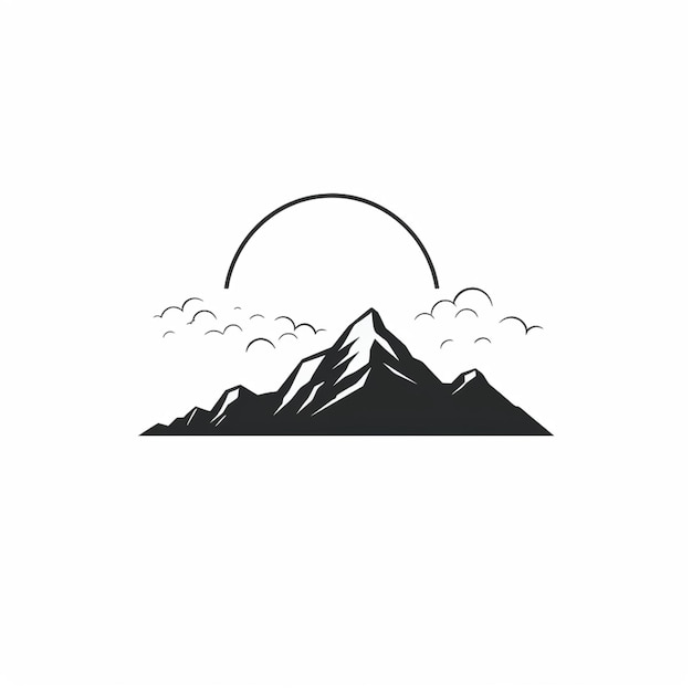 a black and white image of a mountain with a sun in the background generative ai