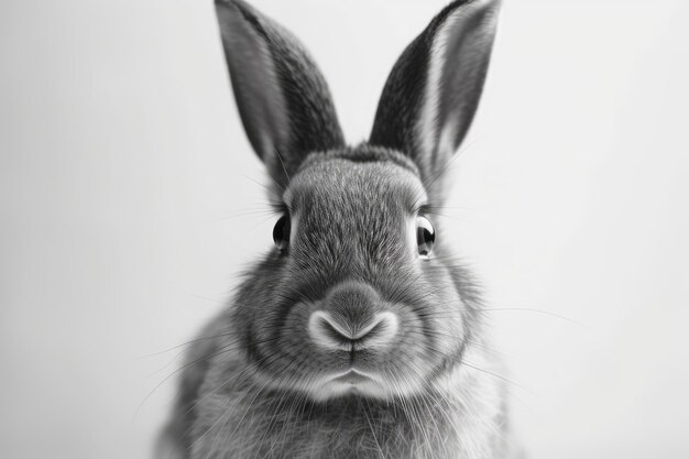 A black and white image of a rabbit with a black and white background.