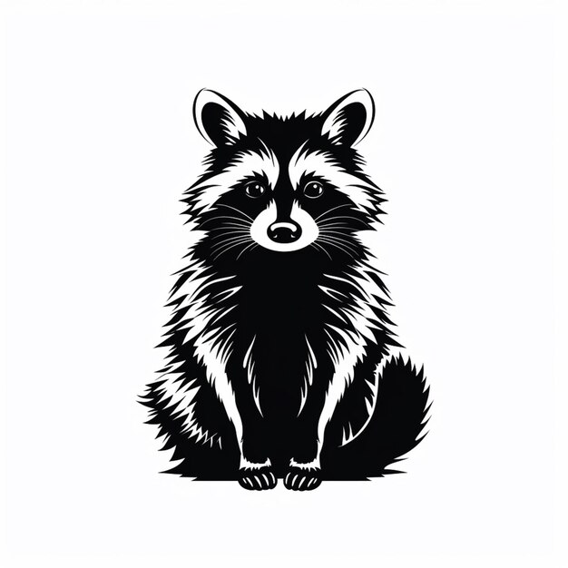 Photo a black and white image of a raccoon sitting down generative ai