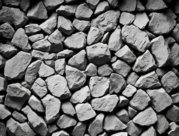 A black and white image of rocks and stones.