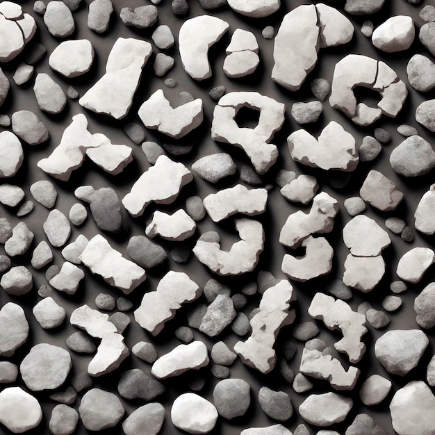 A black and white image of rocks with the letters