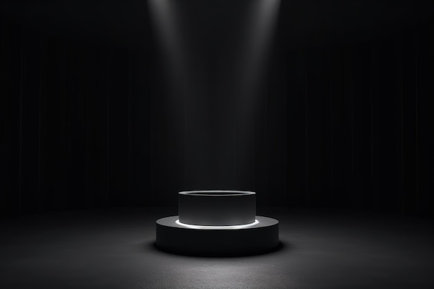 A black and white image of a round podium with a white base that says'the word " on it.