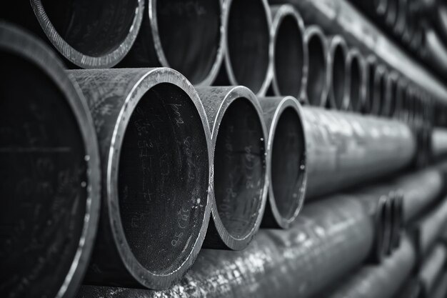 Black and white image of a row of pipes