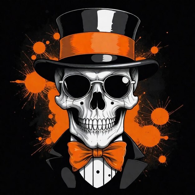 Photo a black and white image of a skull with a top hat and a black top hat