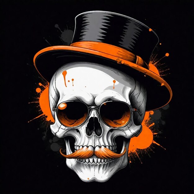 Photo a black and white image of a skull with a top hat and a black top hat