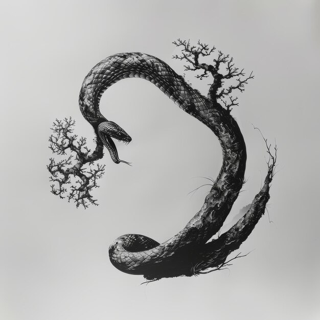 Photo black and white image of a snake in the form of a letter s