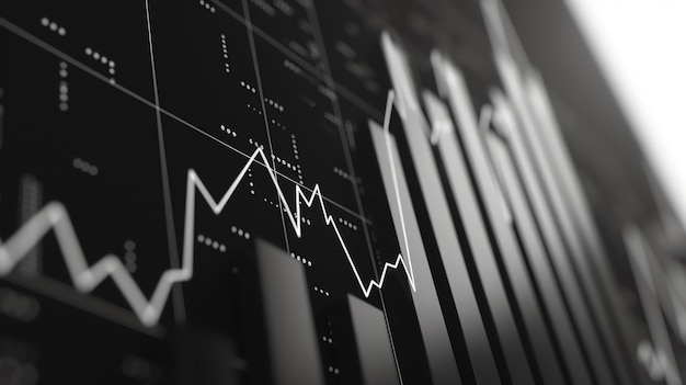 Photo black and white image of a stock market chart the chart shows the rise and fall of stock prices over time