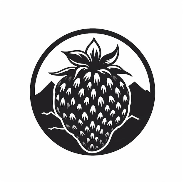 a black and white image of a strawberry in a circle generative ai