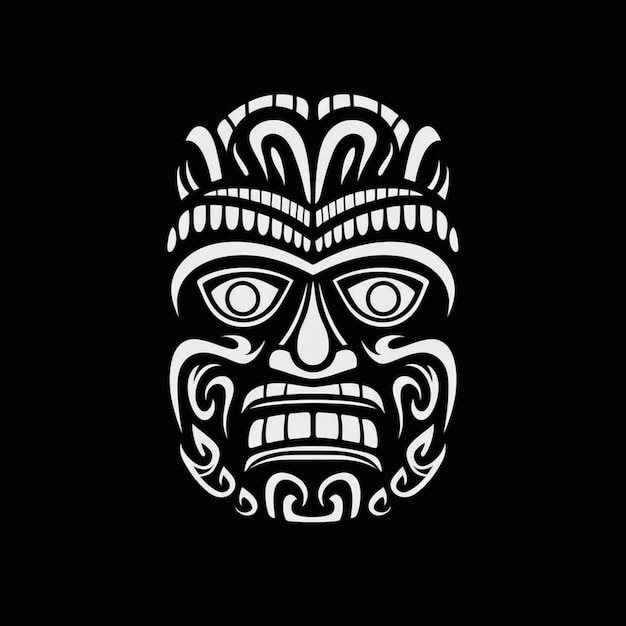 a black and white image of a tiki mask on a black background generative ai