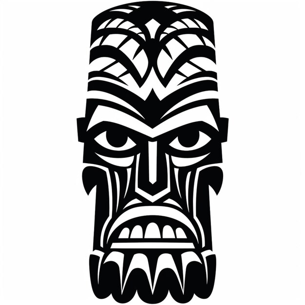 a black and white image of a tiki mask with a face generative ai