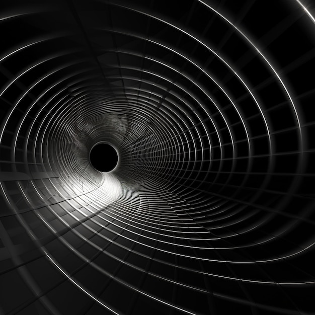 Photo a black and white image of a tunnel with a light at the end