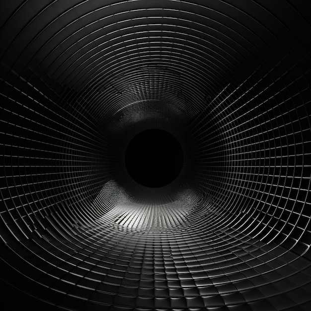 a black and white image of a tunnel with a light at the end