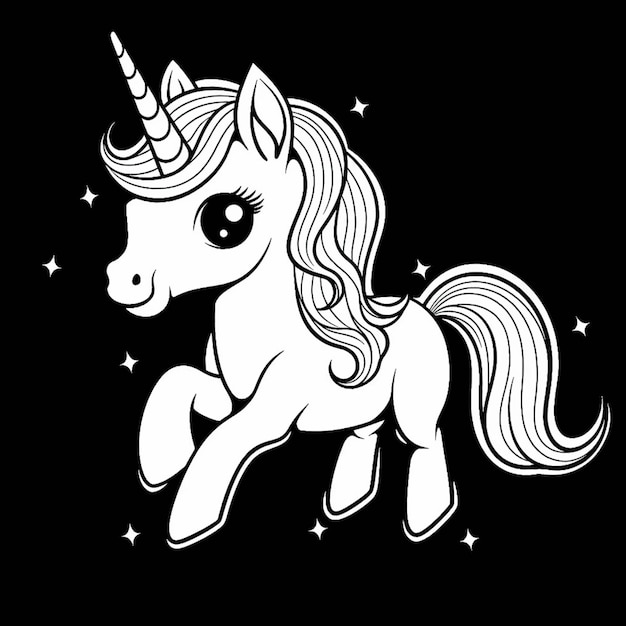 Photo a black and white image of a unicorn with a long mane generative ai