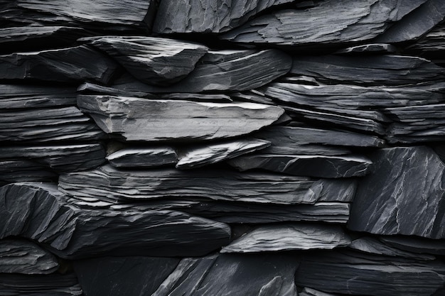 A black and white image of a wall made of rocks.