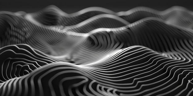 Черно-белое изображение волны с большим количеством линий на заднем плане