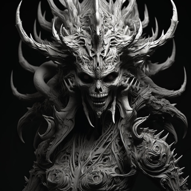 Premium AI Image | a black and white image of a woman with horns on her ...