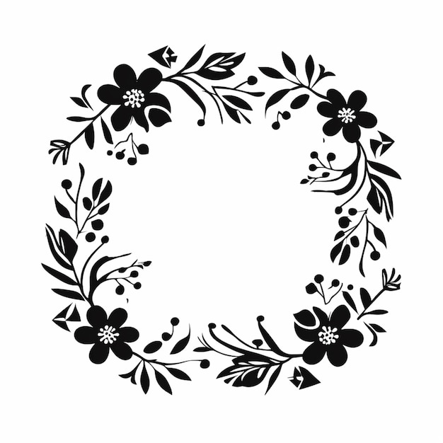 A black and white image of a wreath of flowers generative ai