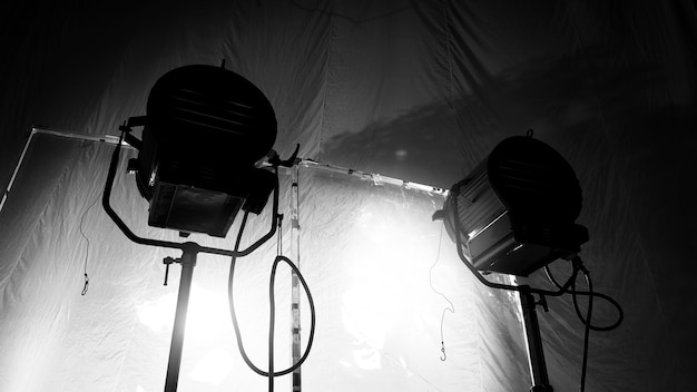 Black and white images of big studio continue led light for
video or film movie production