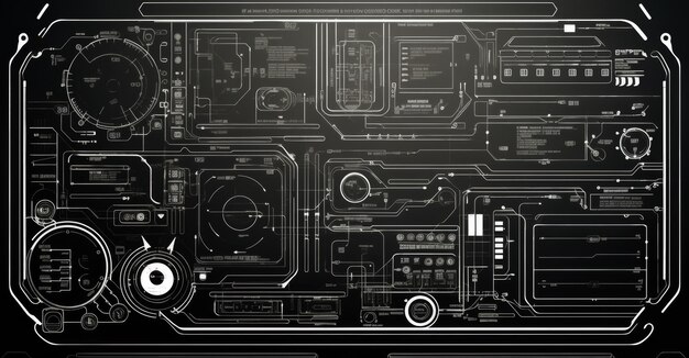 Photo black and white industrial scifi blueprint