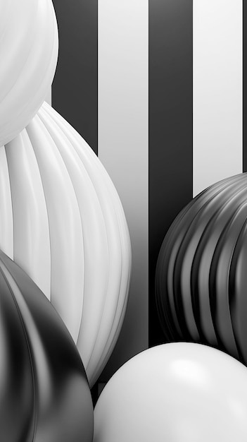 Black and white inflated smooth balls or bubbles abstract vertical background with copy space AI Gen