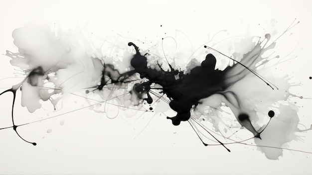 black and white ink background with an array of chaotic ink splashesfull HD