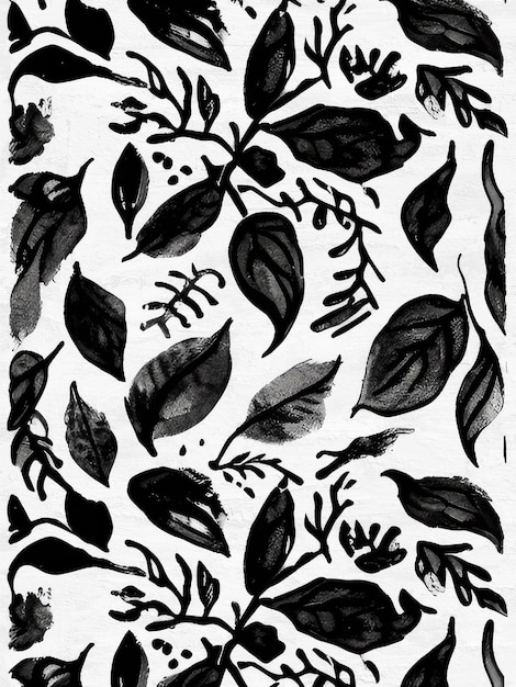 흑백 잉크 꽃 패턴