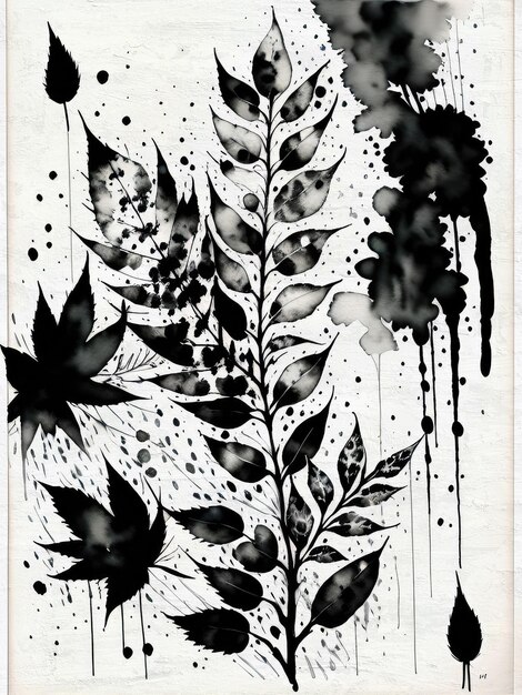 Photo black and white ink floral pattern