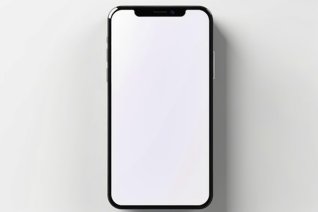 Black and white iphone with blank screen on white surface Generative AI