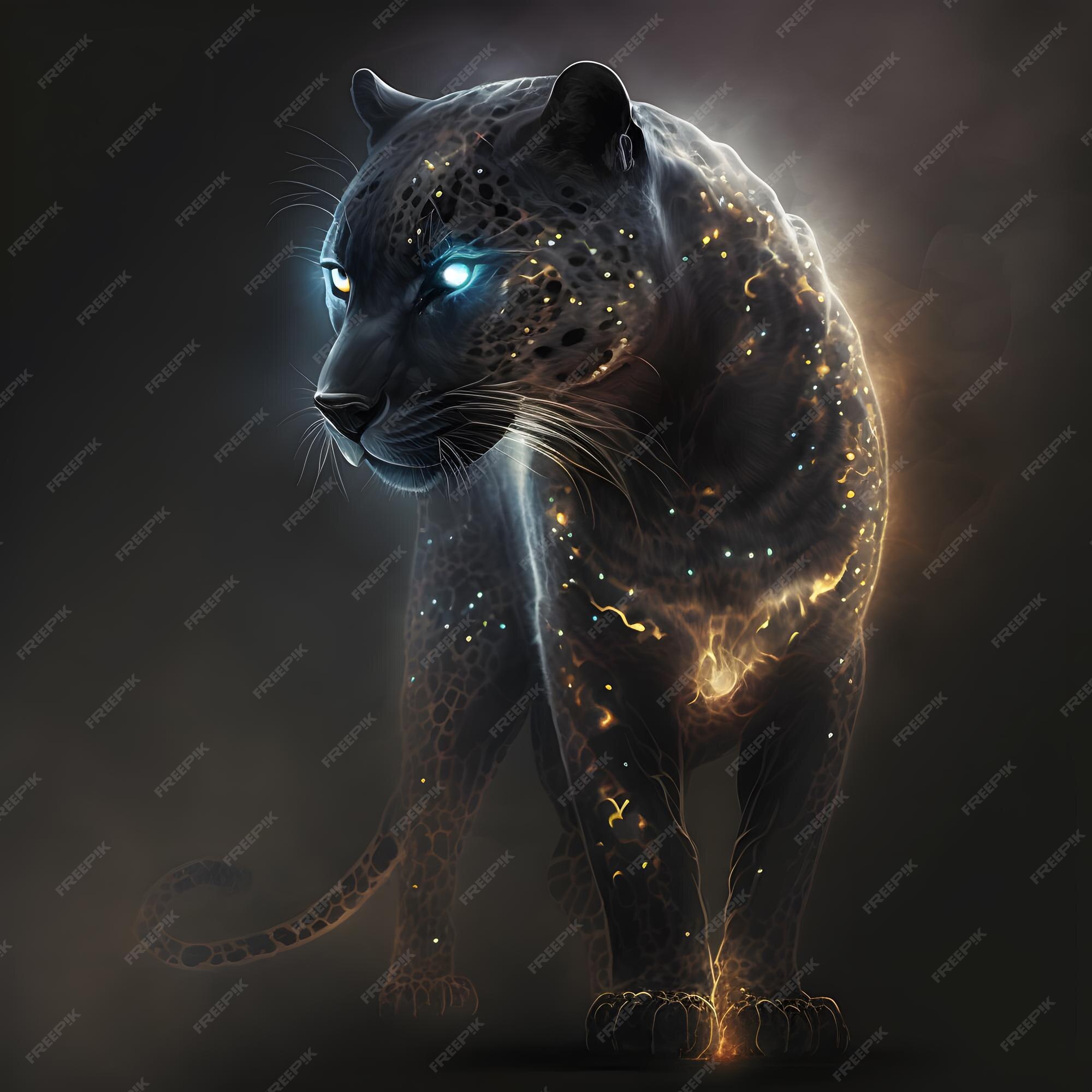 Premium AI Image | A black and white jaguar with blue eyes is standing ...