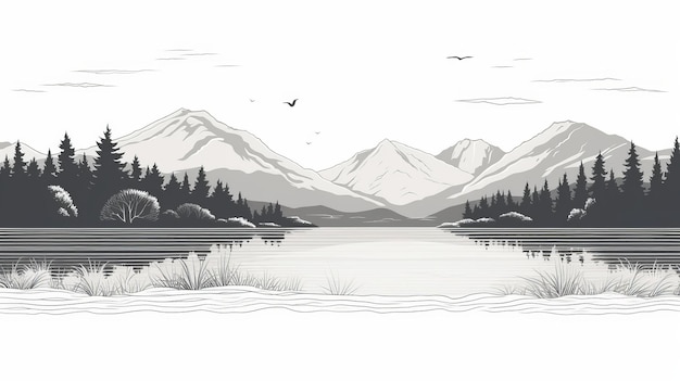 Black and White Above at Lake George Graphic for TShirt Design