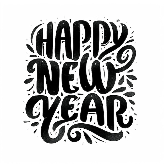 Photo a black and white lettering text drawing of a happy new year