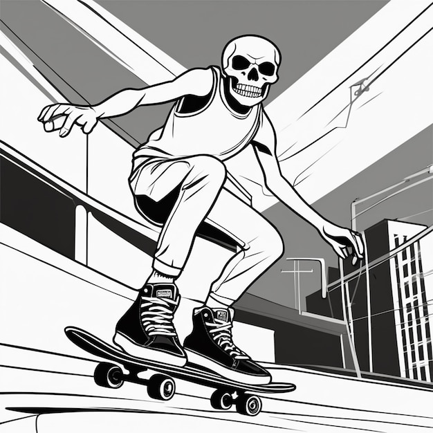黒と白のライン アート スケーター ワイド パンツ大きなスニーカーと Sk の代わりにタンクトップ スカル
