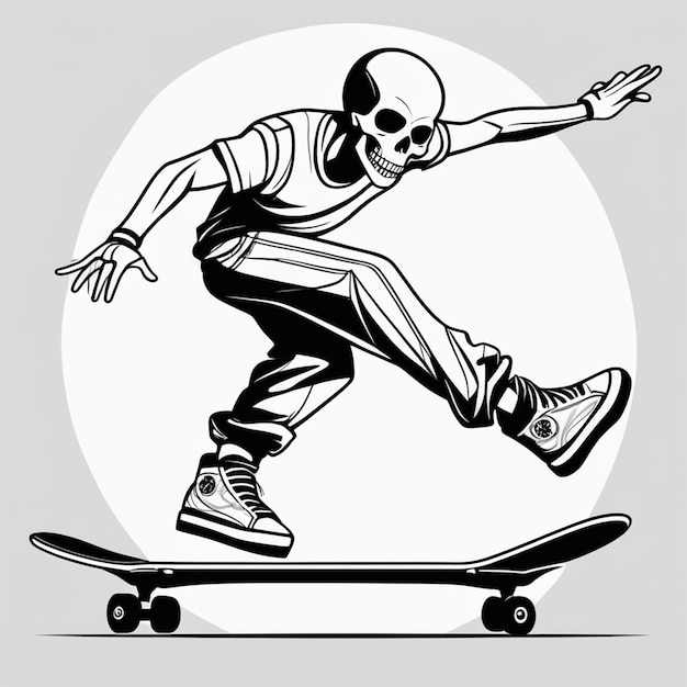 黒と白のライン アート スケーター ワイド パンツ大きなスニーカーと Sk の代わりにタンクトップ スカル