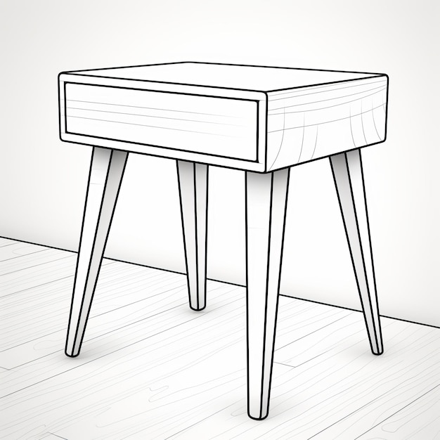 Photo black and white line work rustic bedside table drawing