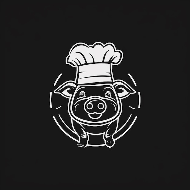 a black and white logo of a pig wearing a chefs hat generative ai