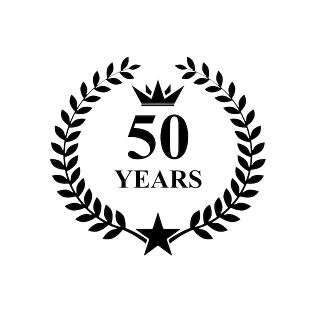 A black and white logo with the number 50 years on it