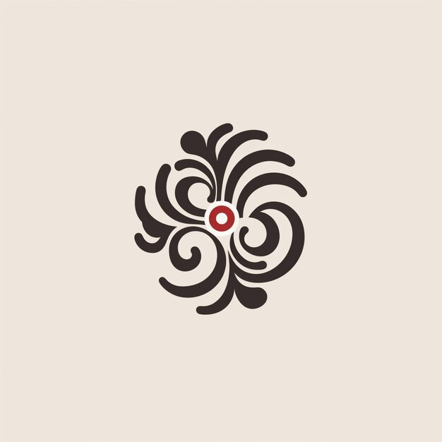 A black and white logo with a red flower on it generative ai