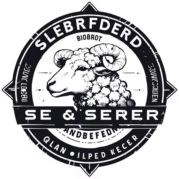 a black and white logo with a sheep and a bell