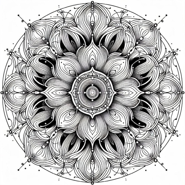 Photo black and white mandala flower design ai generated