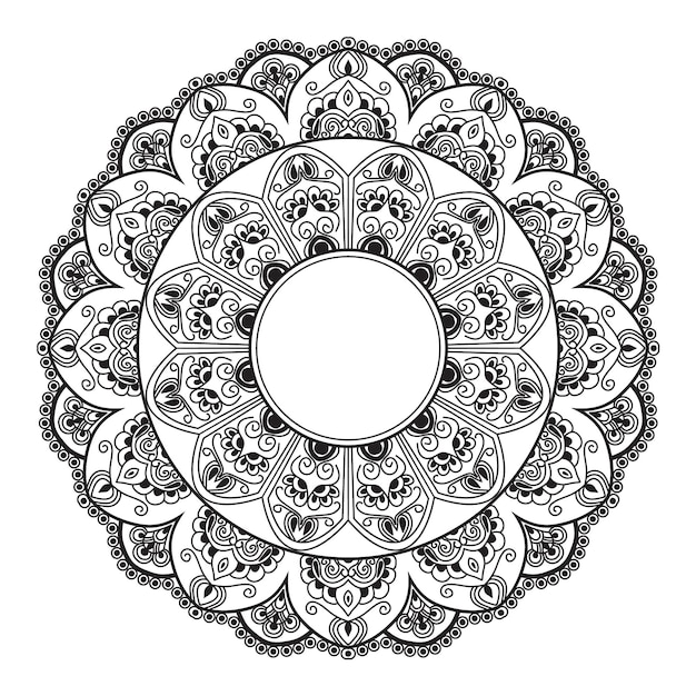 a black and white mandala with a circle in the middle