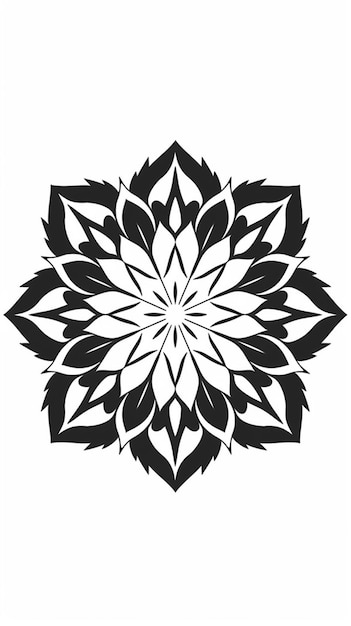 A black and white mandala with a flower design on it.
