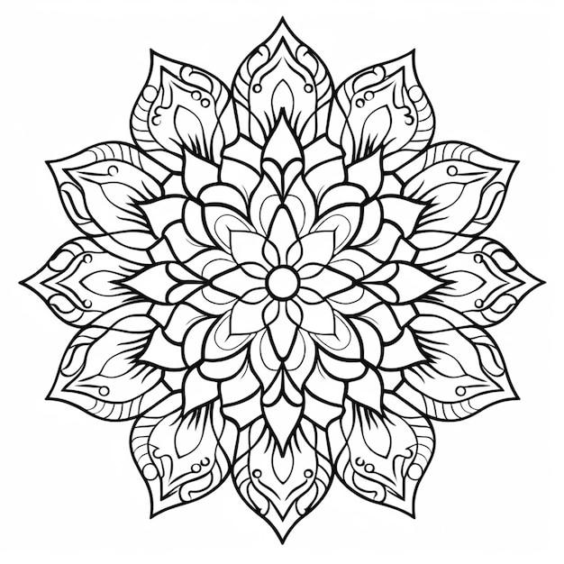 A black and white mandala with a flower pattern.