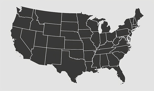 Черно-белая карта США с чистым дизайном и сложным рисунком