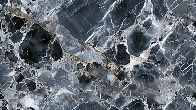 Black and white marble texture with gray and gold veins