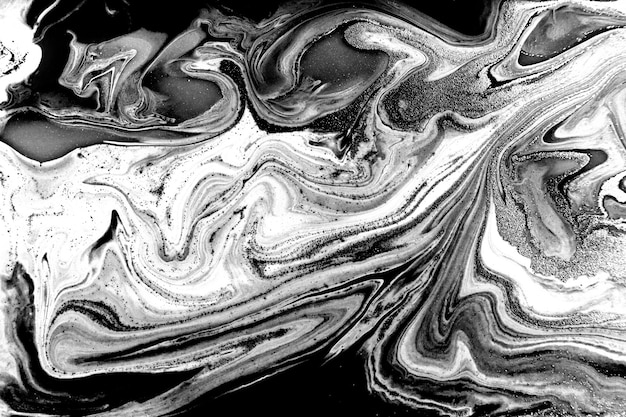 Black and white marbling background. unique artwork texture. marble paint imitation.